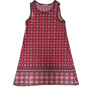Max Studio Red Navy Geometric Print Sleeveless Shift Mini Dress Women Size Small